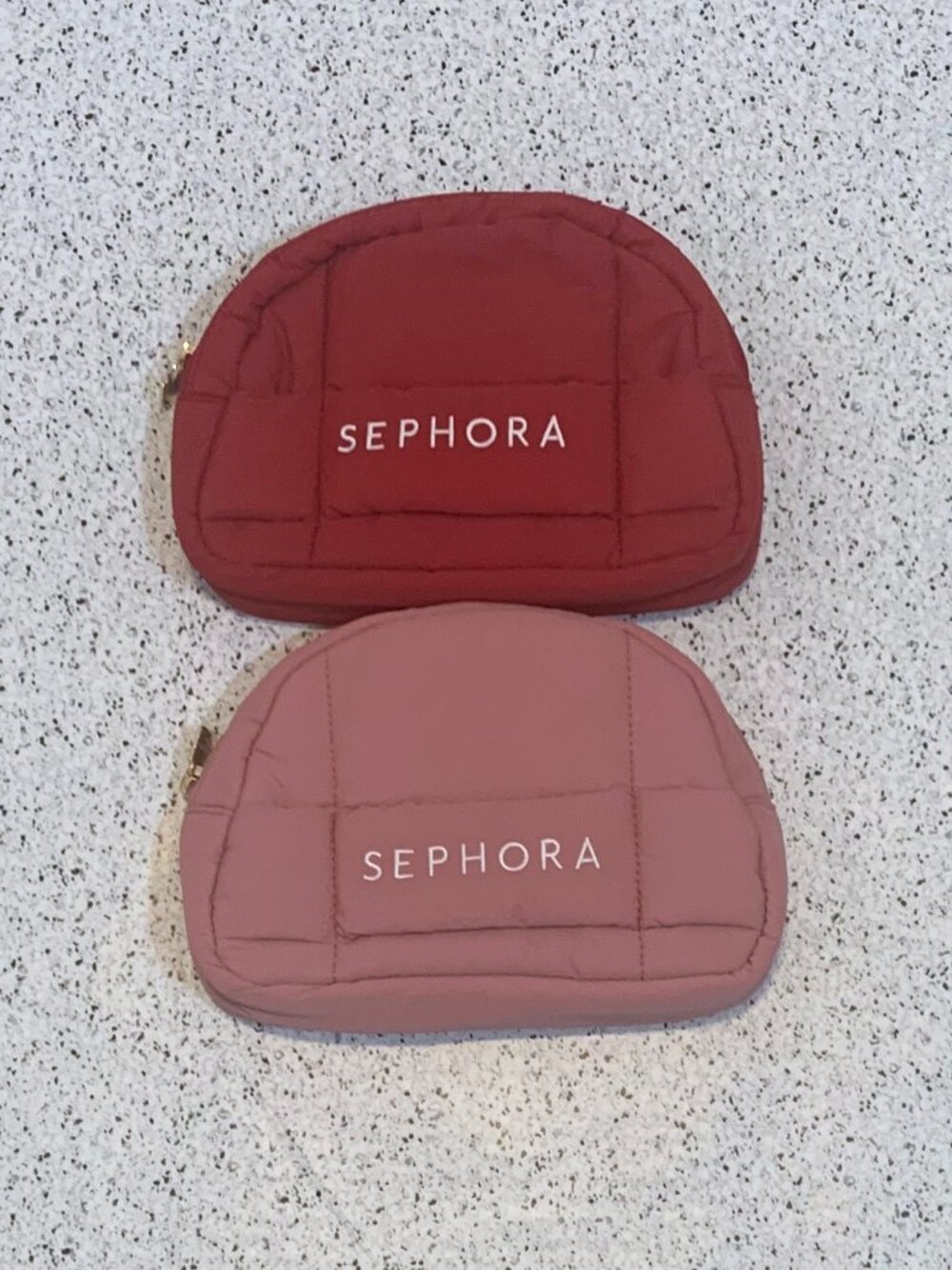 2 Pack Sephora Quilted Puffer Make Up Bag Toiletry Travel Large 9" NEW Red Pink